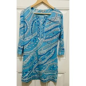 Barbara Gerwit Women's Blue Print‎ 3/4 Sleeve Tunic Dress
